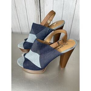 Call It Spring Blue Denim Open Toe Ankle Strap Patchwork Platform Size 9